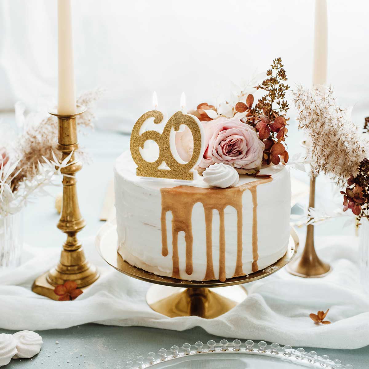 PartyDeco Birthday Candle Number 60 - Modern Gold