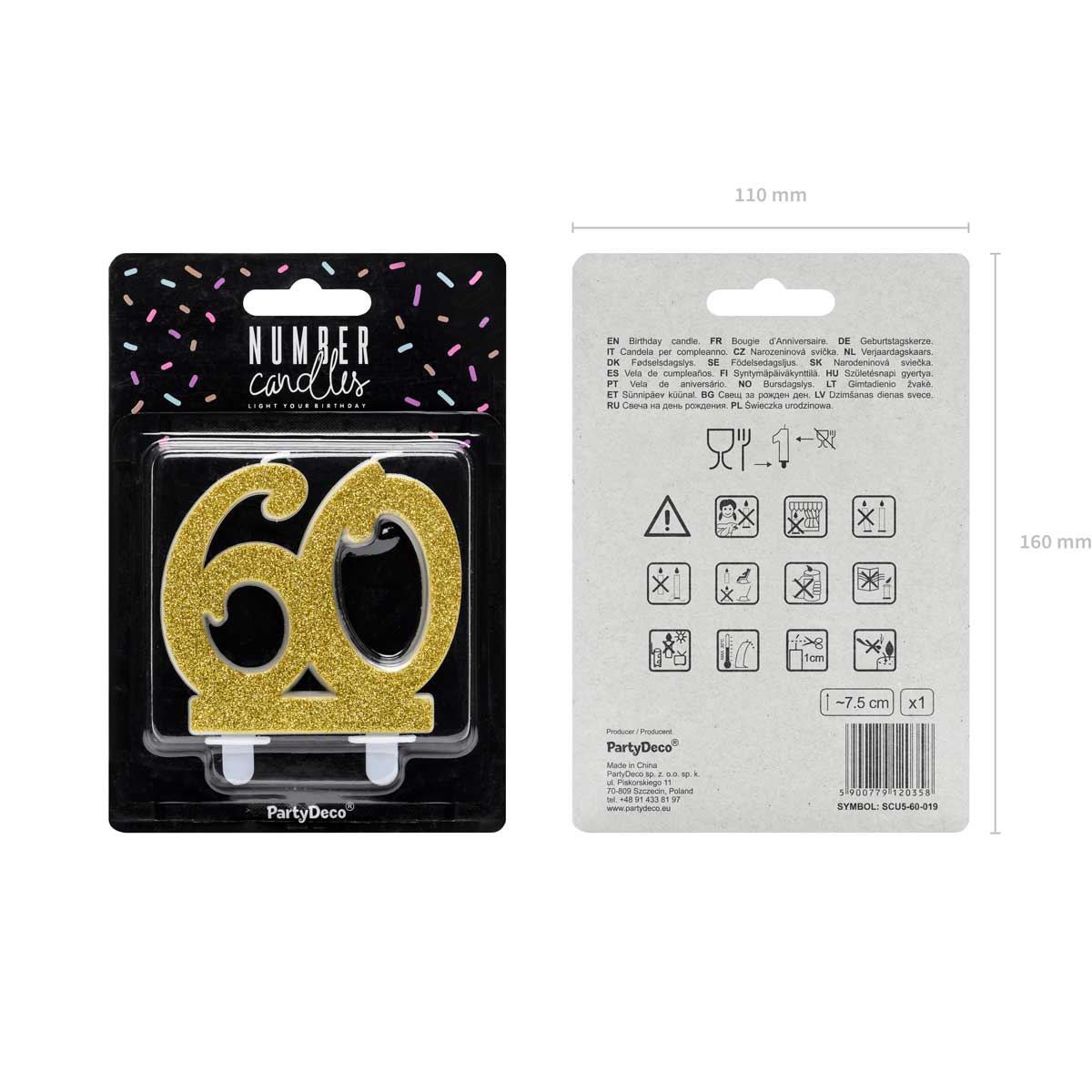 PartyDeco Birthday Candle Number 60 - Modern Gold