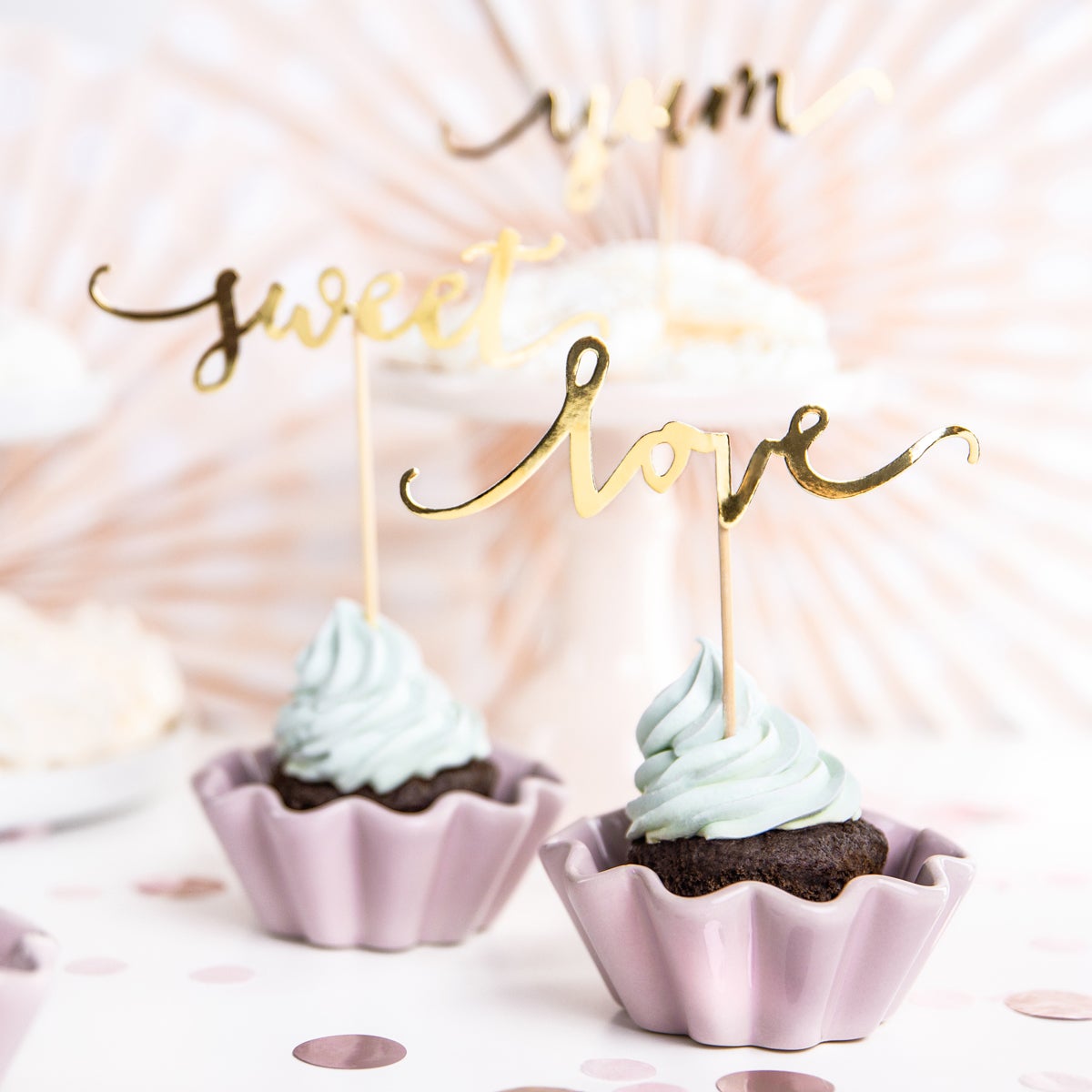 PartyDeco Cupcake Toppers Love - Gold Set/6