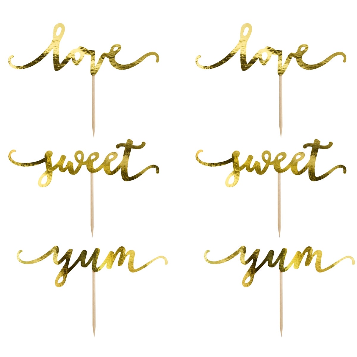 PartyDeco Cupcake Toppers Love - Gold Set/6