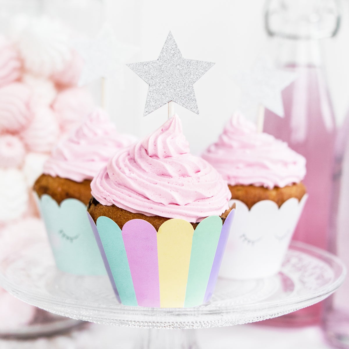 PartyDeco Cupcake Toppers Stars - Silver Set/6