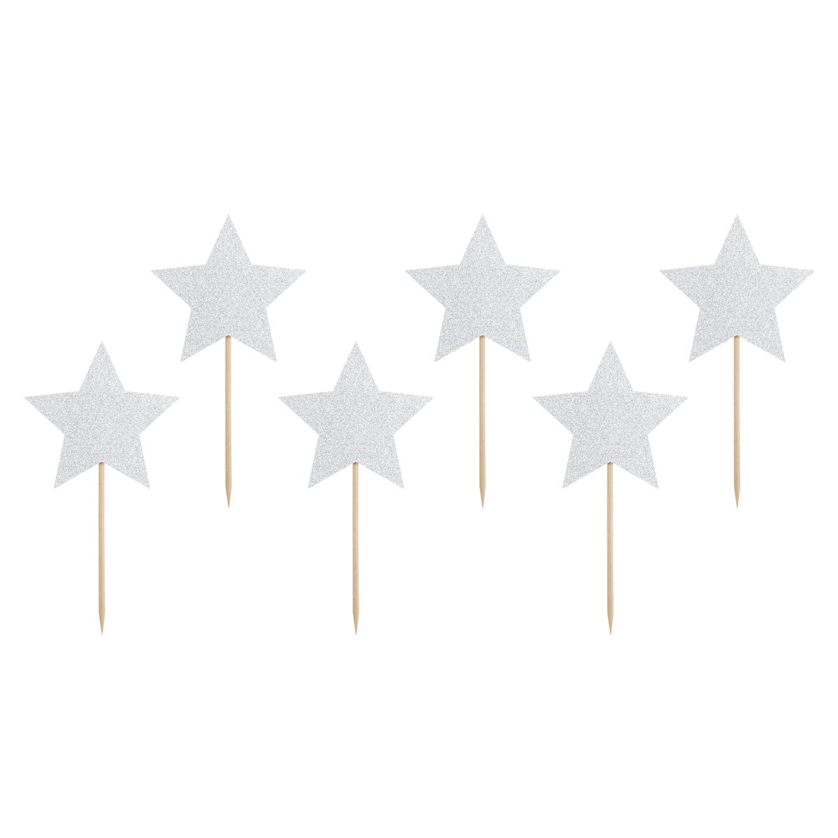 PartyDeco Cupcake Toppers Stars - Silver Set/6