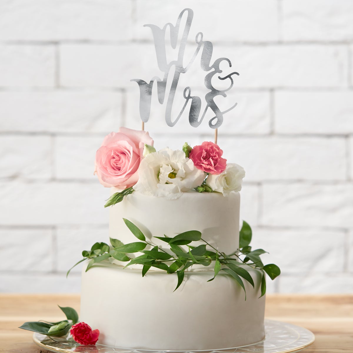 PartyDeco Cake Topper Mr&Mrs - Silver