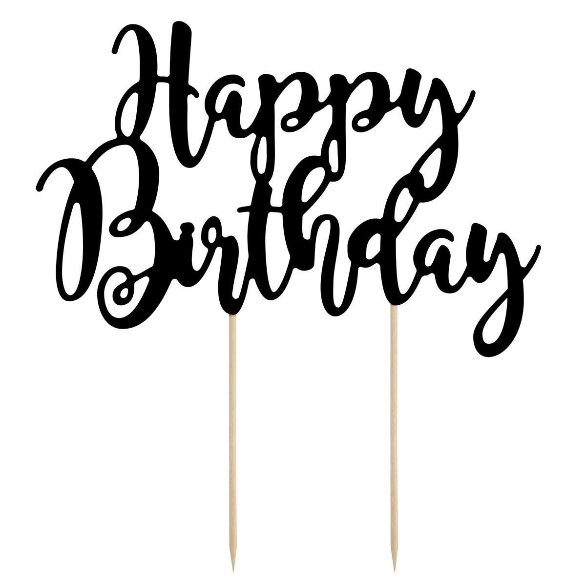 PartyDeco Cake Topper Happy Birthday - Black