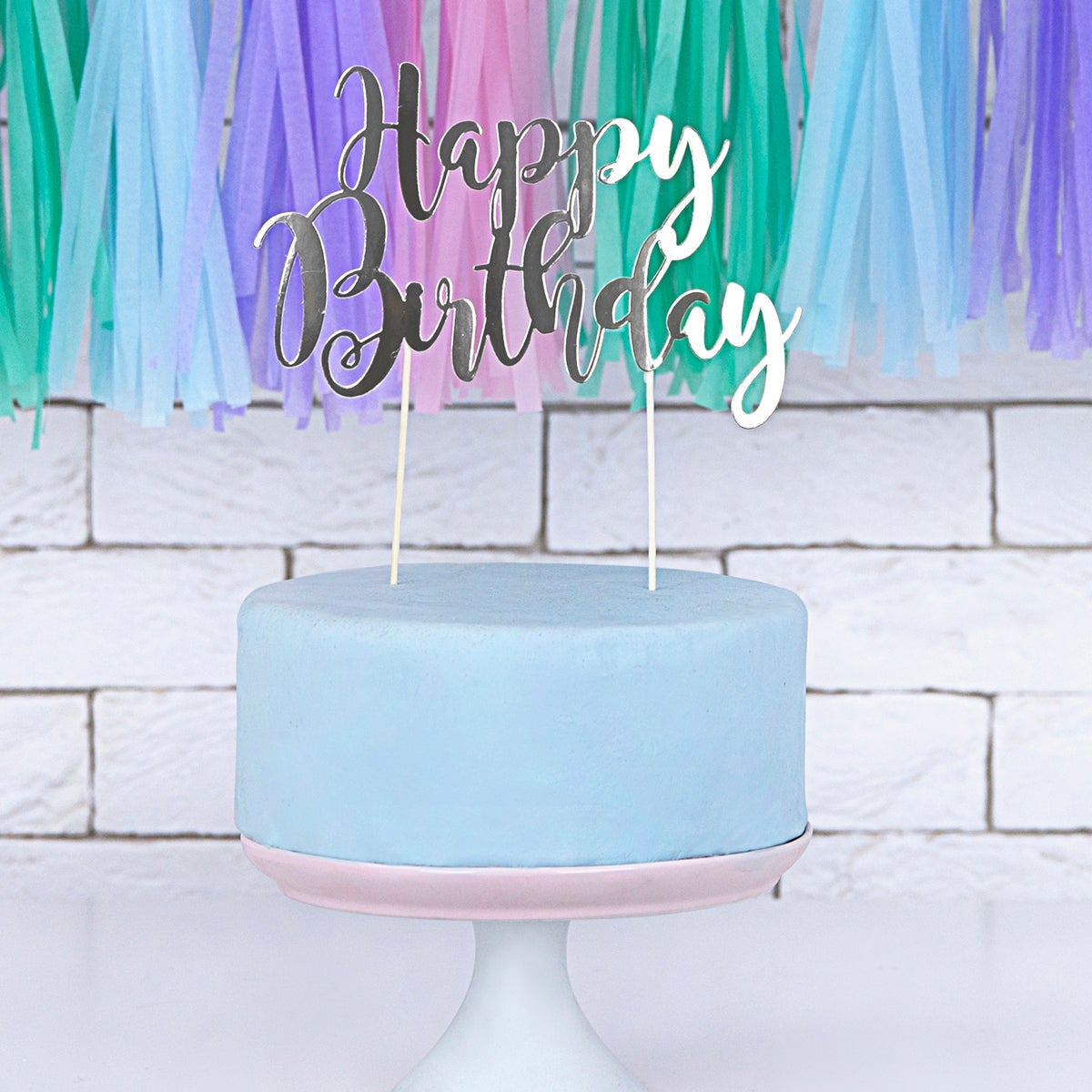 PartyDeco Cake Topper Happy Birthday - Silver