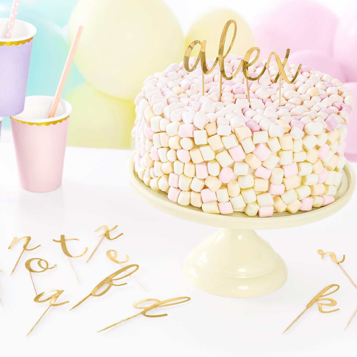 PartyDeco Cake Toppers Alphabet Gold pk/53