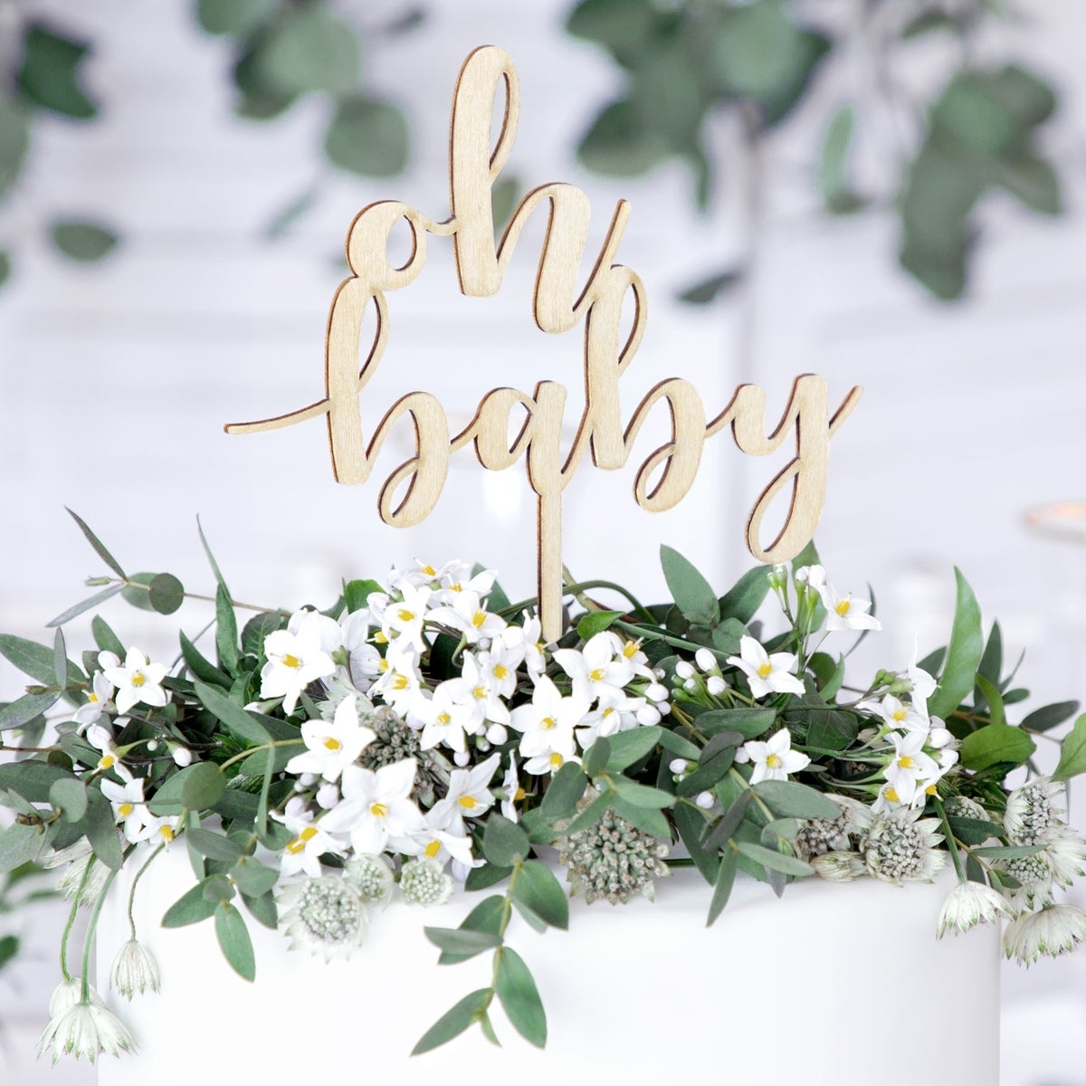 PartyDeco Wooden Cake Topper - Oh Baby