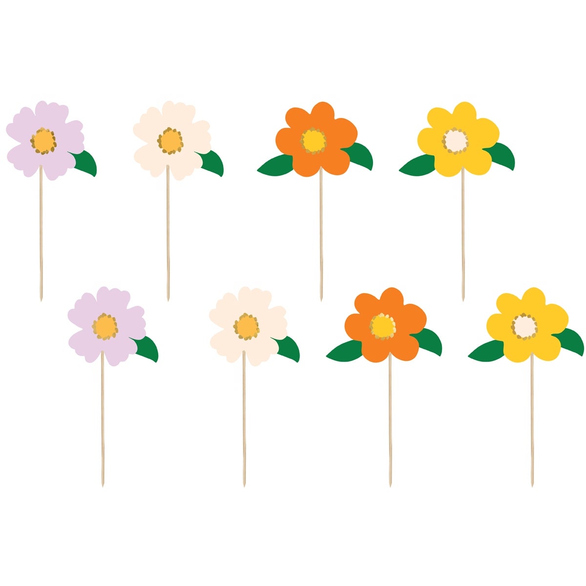 PartyDeco Cake toppers Flowers mix pk/8