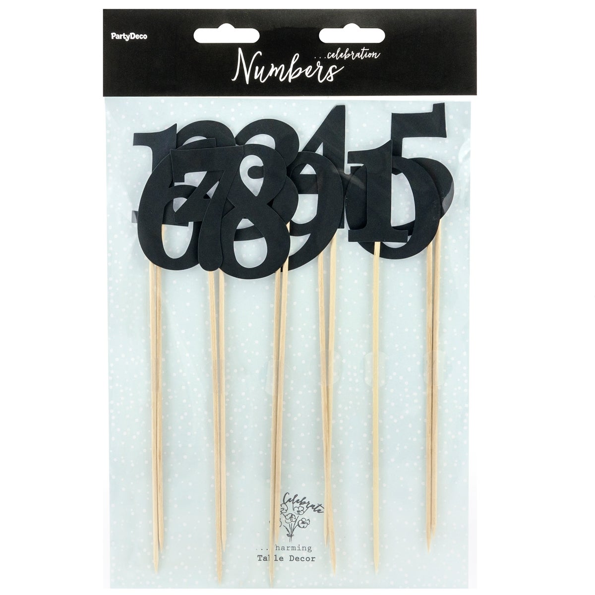 PartyDeco Cake Toppers Table Numbers - Black Set/11