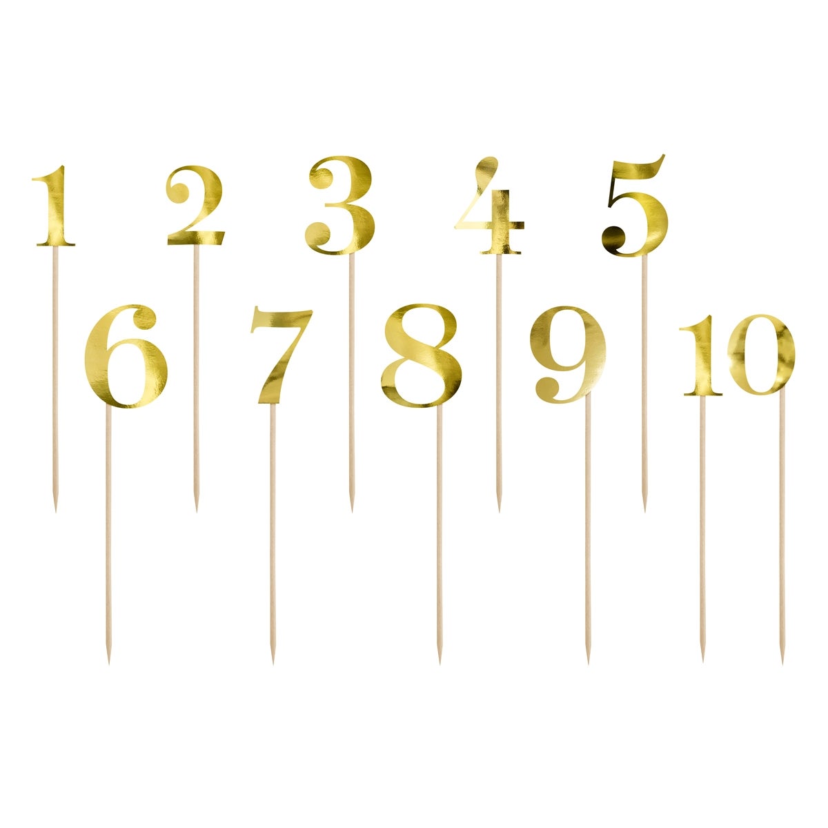 PartyDeco Cake Toppers Table Numbers - Gold Set/11