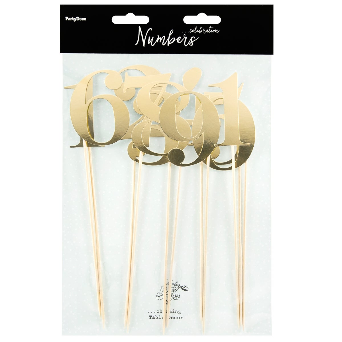 PartyDeco Cake Toppers Table Numbers - Gold Set/11