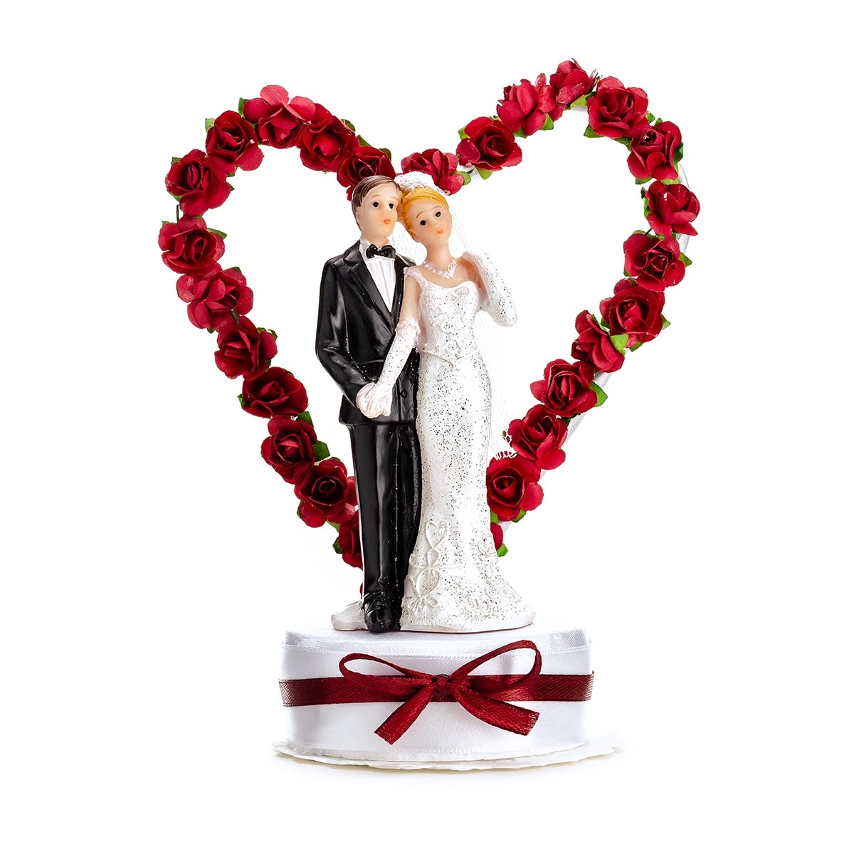 PartyDeco Cake Topper Newlyweds White/Deep Red