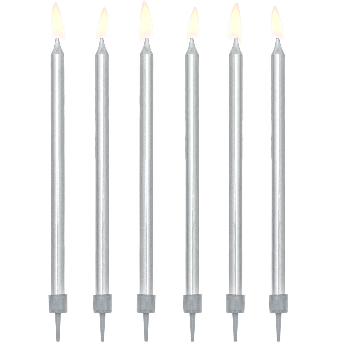 PartyDeco Birthday Candles Plain Silver 12,5cm pk/12