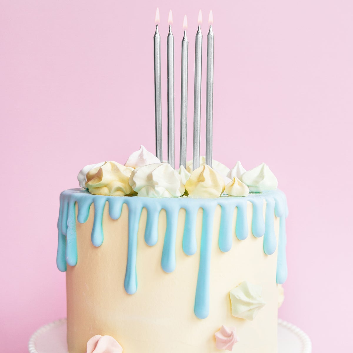 PartyDeco Birthday Candles Plain Silver 12,5cm pk/12