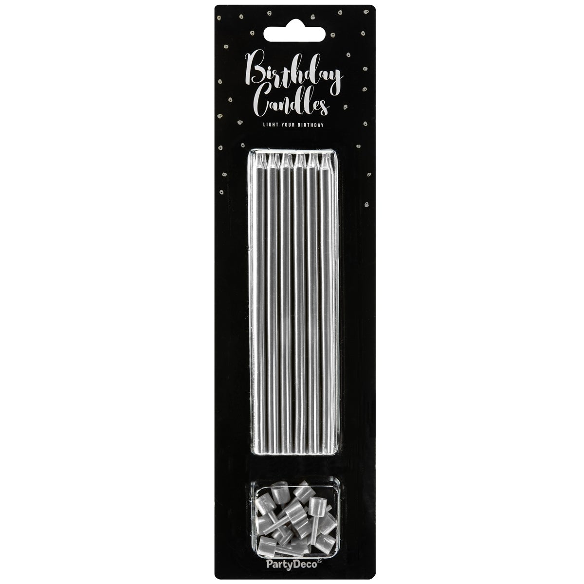 PartyDeco Birthday Candles Plain Silver 12,5cm pk/12