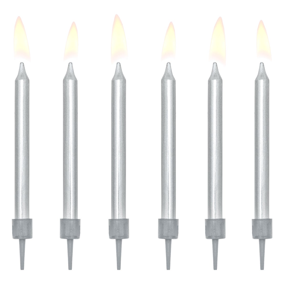 PartyDeco Birthday Candles Plain Silver 6cm pk/6