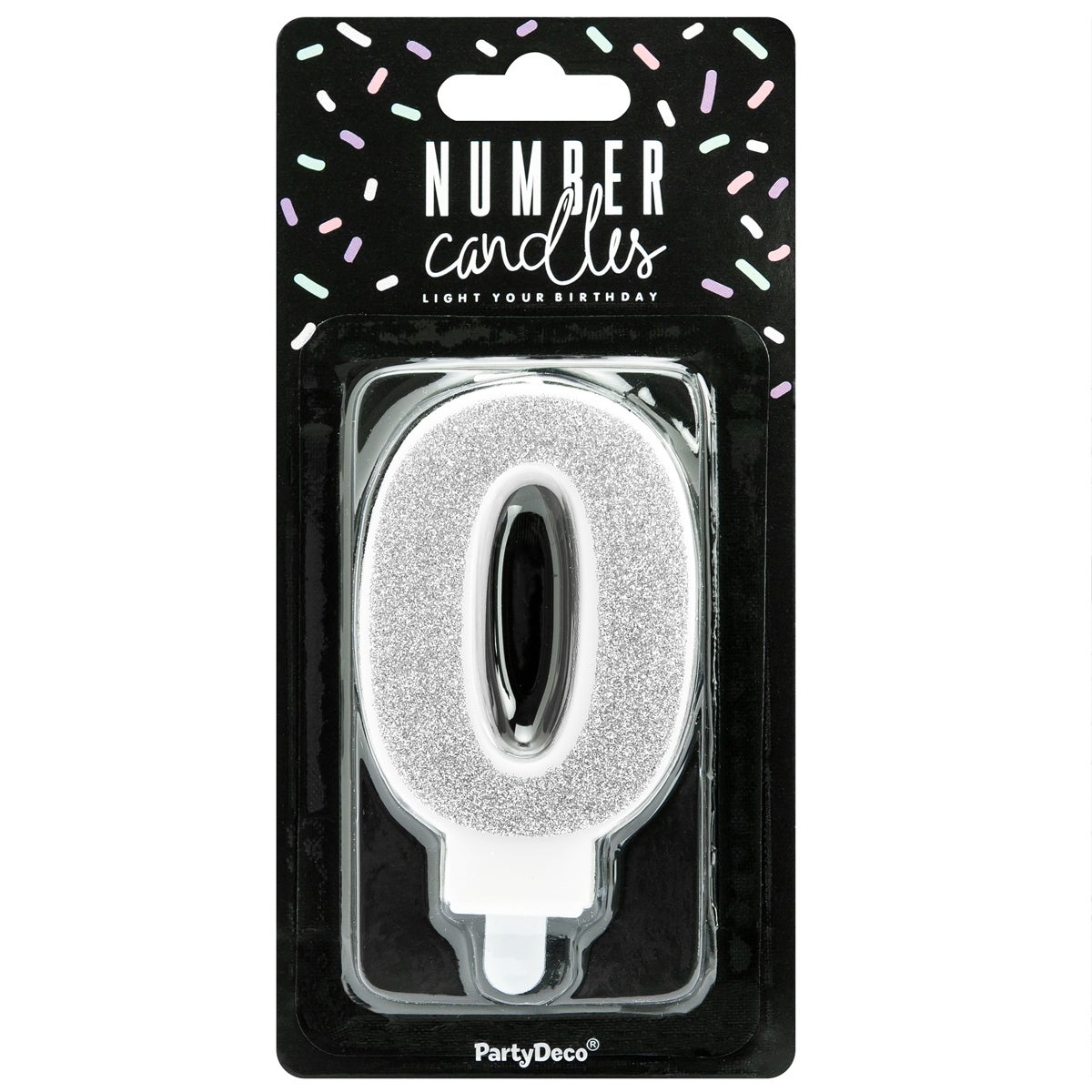 PartyDeco Birthday Candle Number 0 - Silver