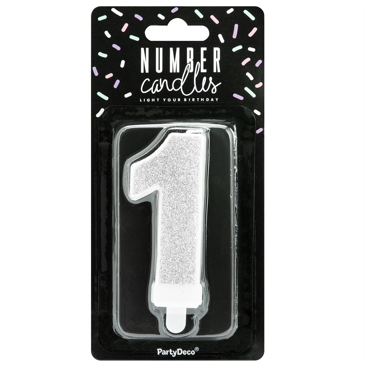 PartyDeco Birthday Candle Number 1 - Silver