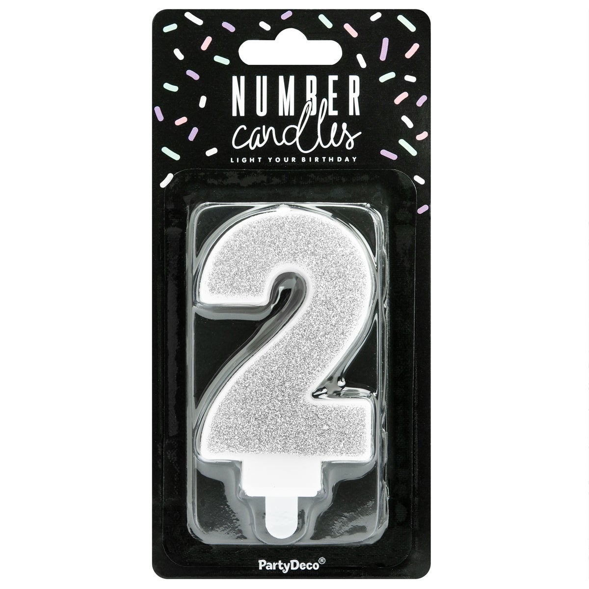 PartyDeco Birthday Candle Number 2 - Silver