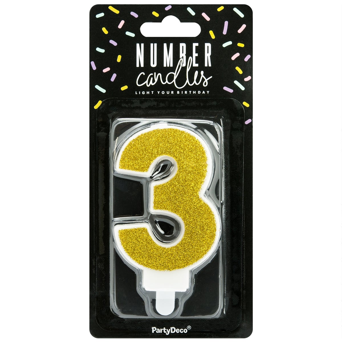PartyDeco Birthday Candle Number 3 - Gold