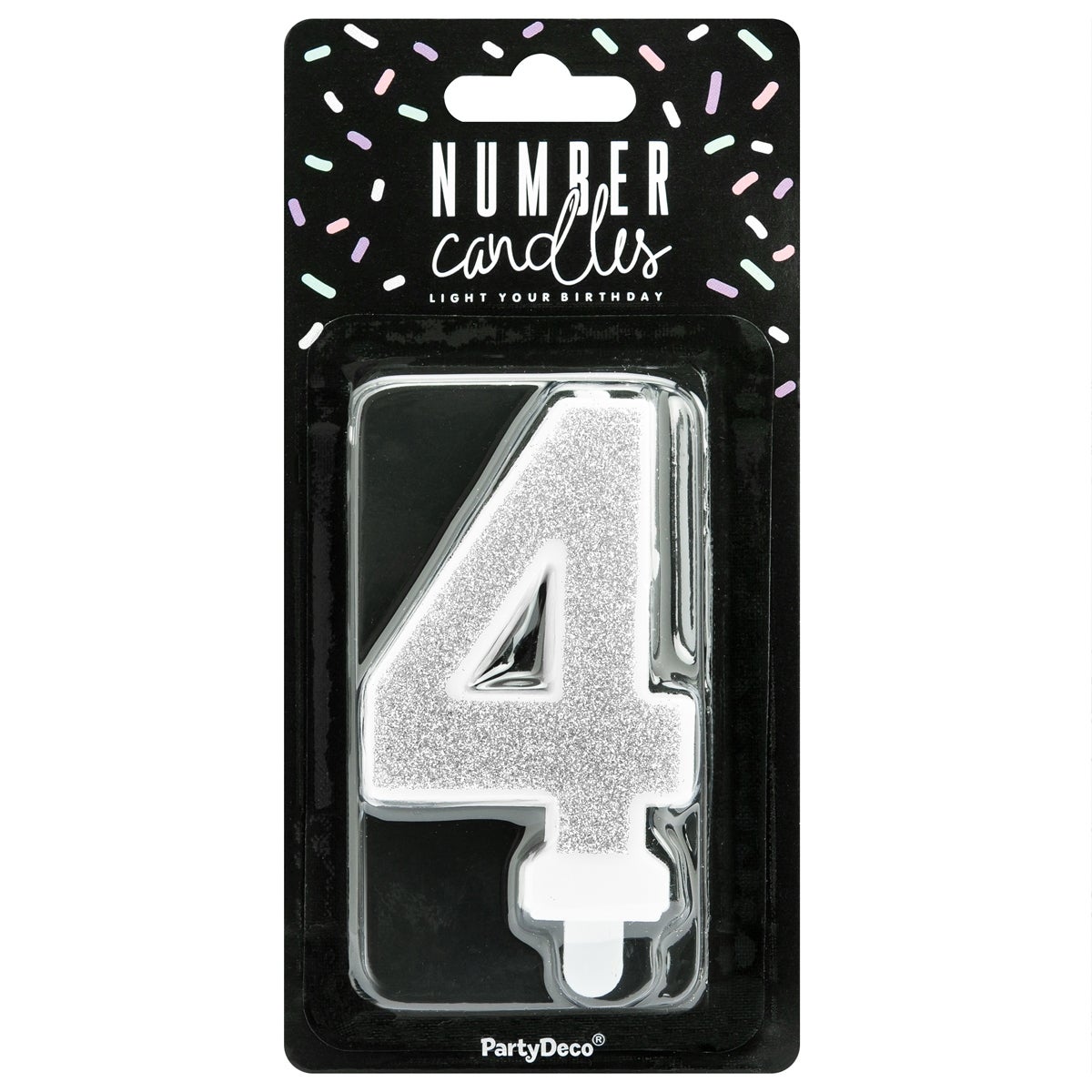 PartyDeco Birthday Candle Number 4 - Silver