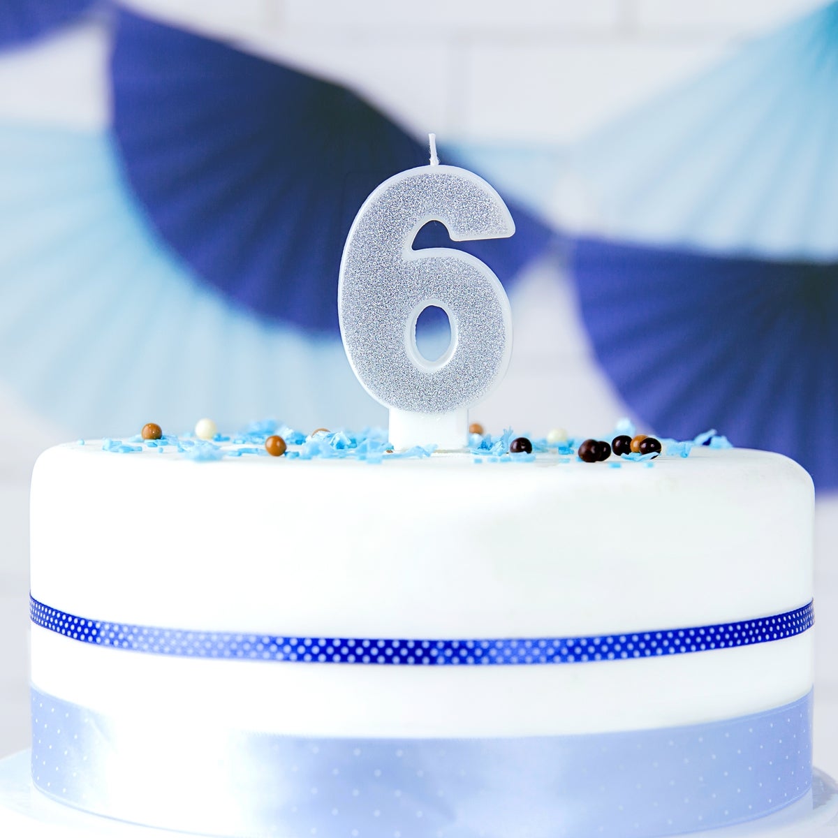 PartyDeco Birthday Candle Number 6 - Silver