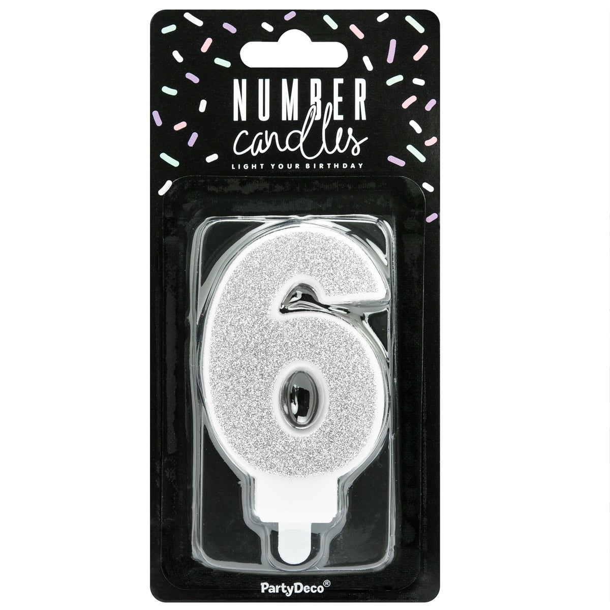 PartyDeco Birthday Candle Number 6 - Silver