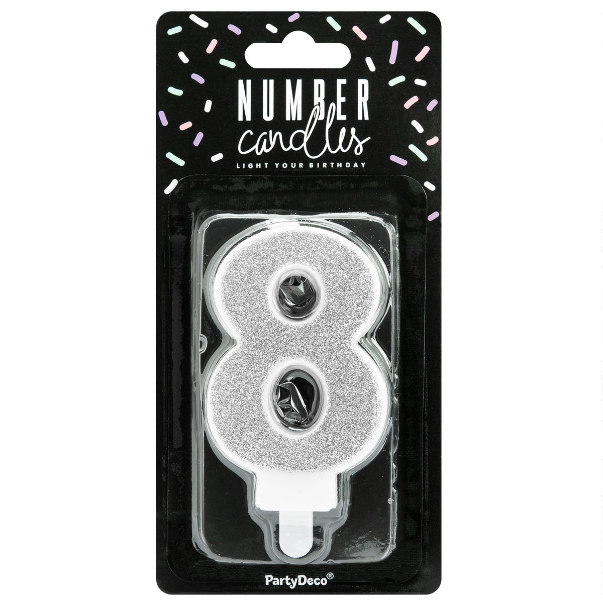 PartyDeco Birthday Candle Number 8 - Silver