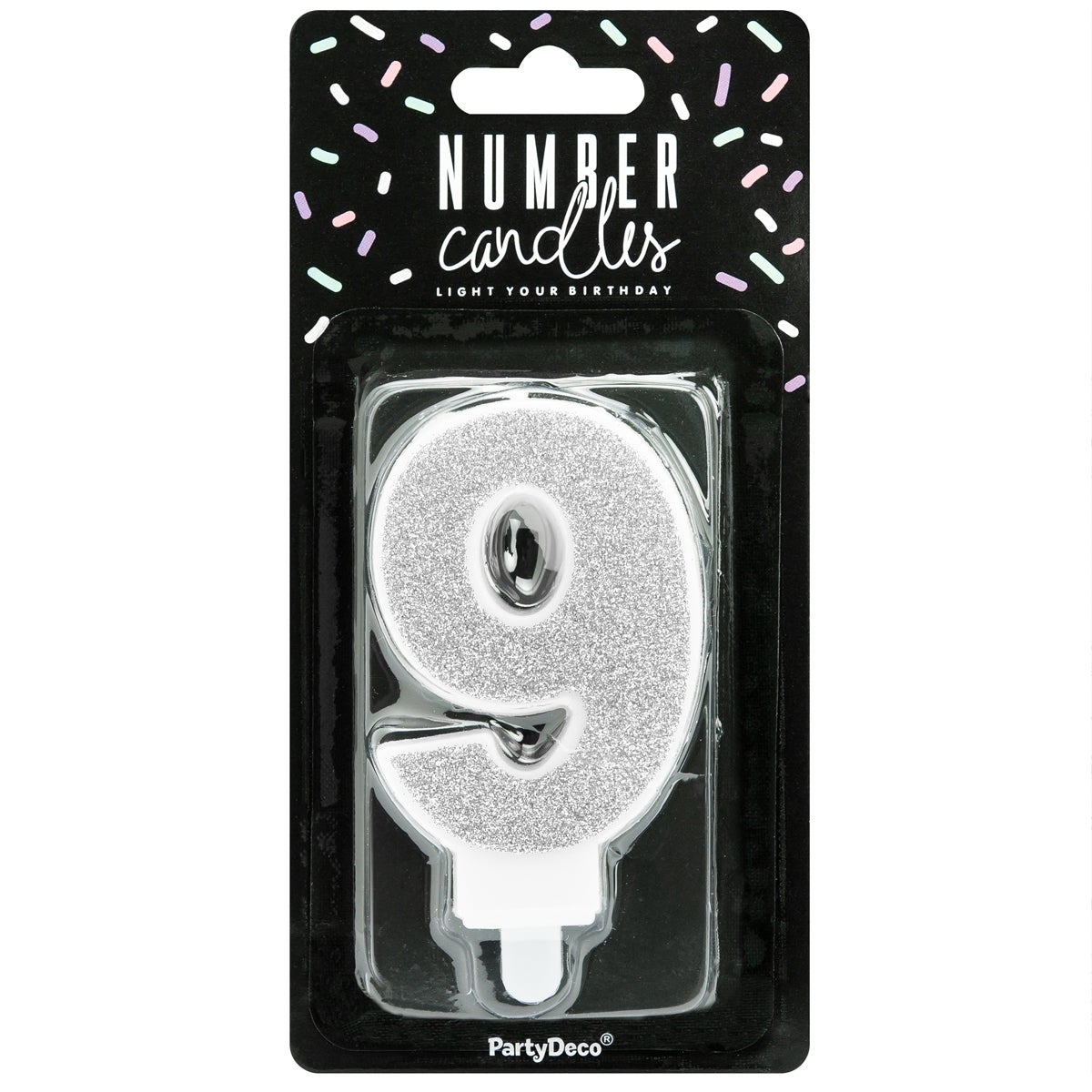 PartyDeco Birthday Candle Number 9 - Silver