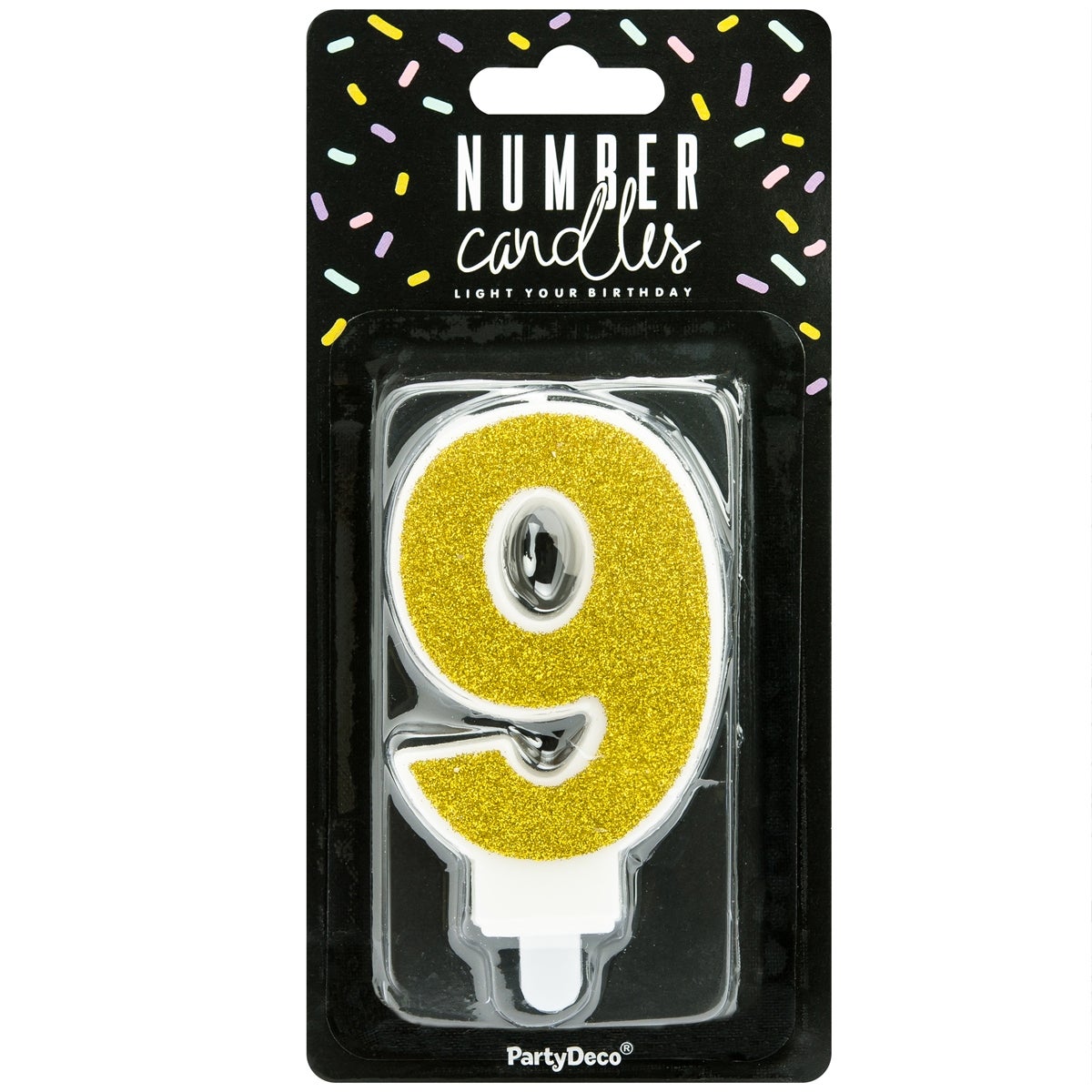 PartyDeco Birthday Candle Number 9 - Gold
