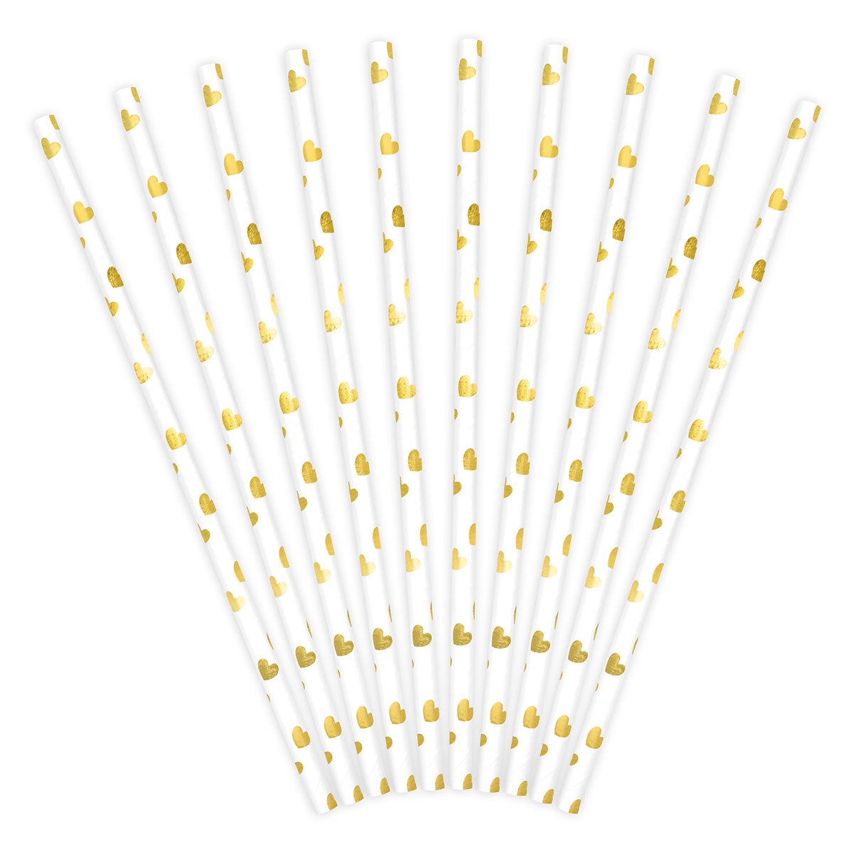 PartyDeco Paper Straws Hearts Gold pk/10