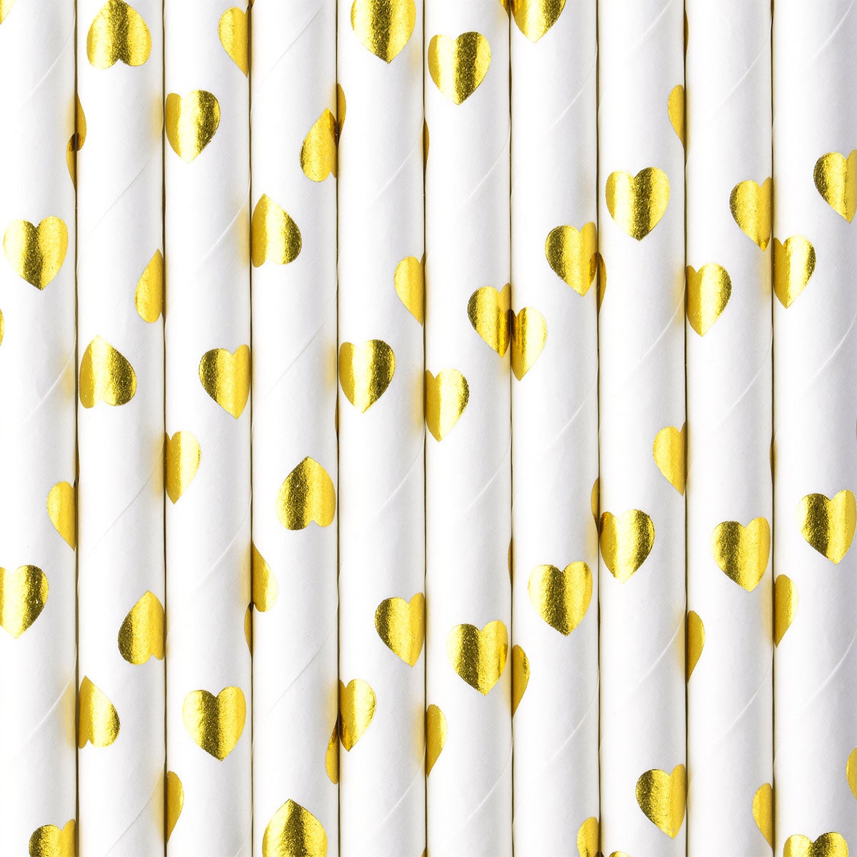 PartyDeco Paper Straws Hearts Gold pk/10