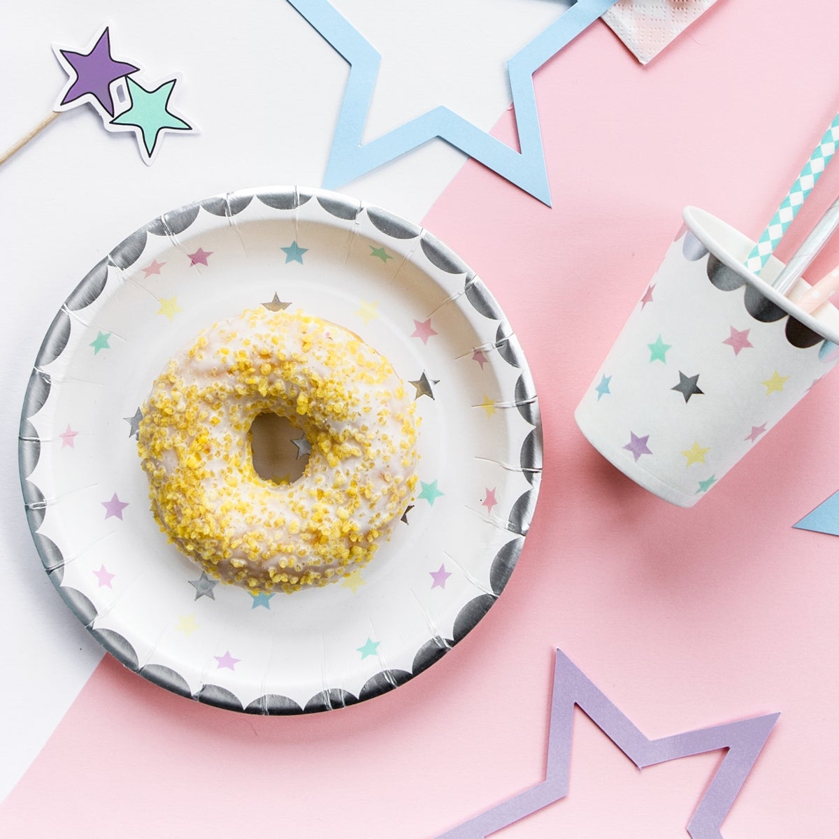 PartyDeco Plates Unicorn Stars 18cm pk/6