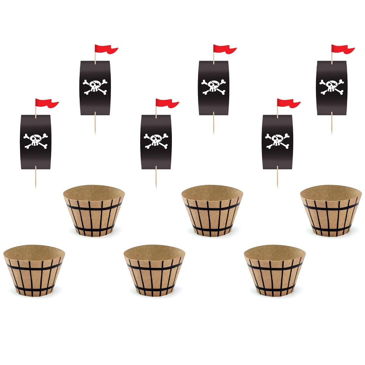 PartyDeco Cupcake Wrapper with Topper Pirates Party pk/6