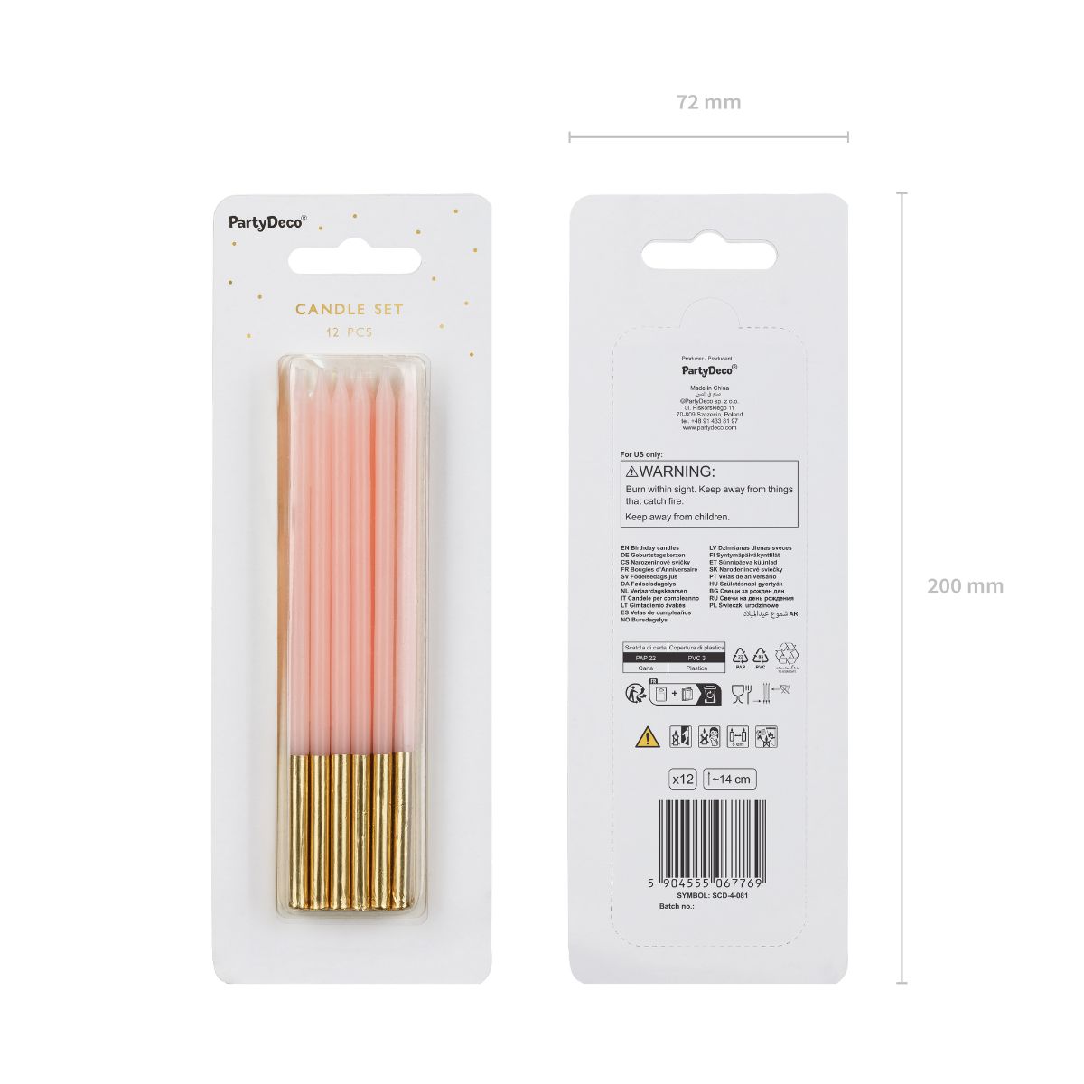 PartyDeco Candles Pink/Gold 12/pcs
