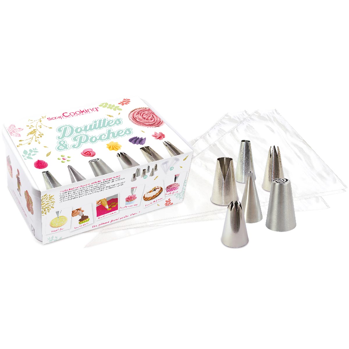 Scrap Cooking s/s Piping Nozzles (6) + Disposable Piping Bag