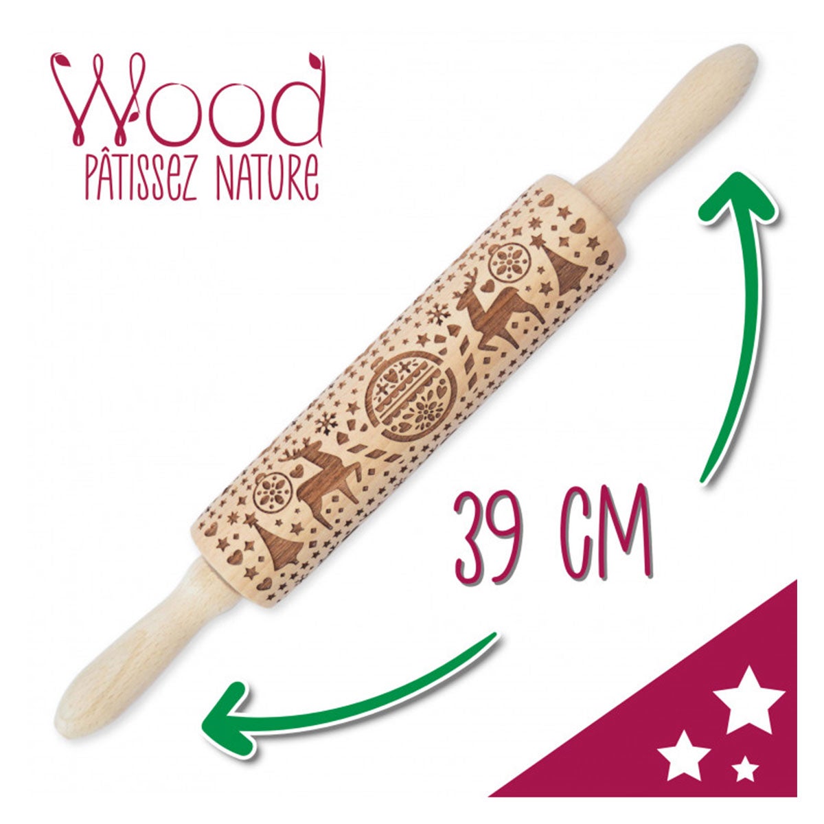 Scrapcooking Wooden Rolling Pin Xmas