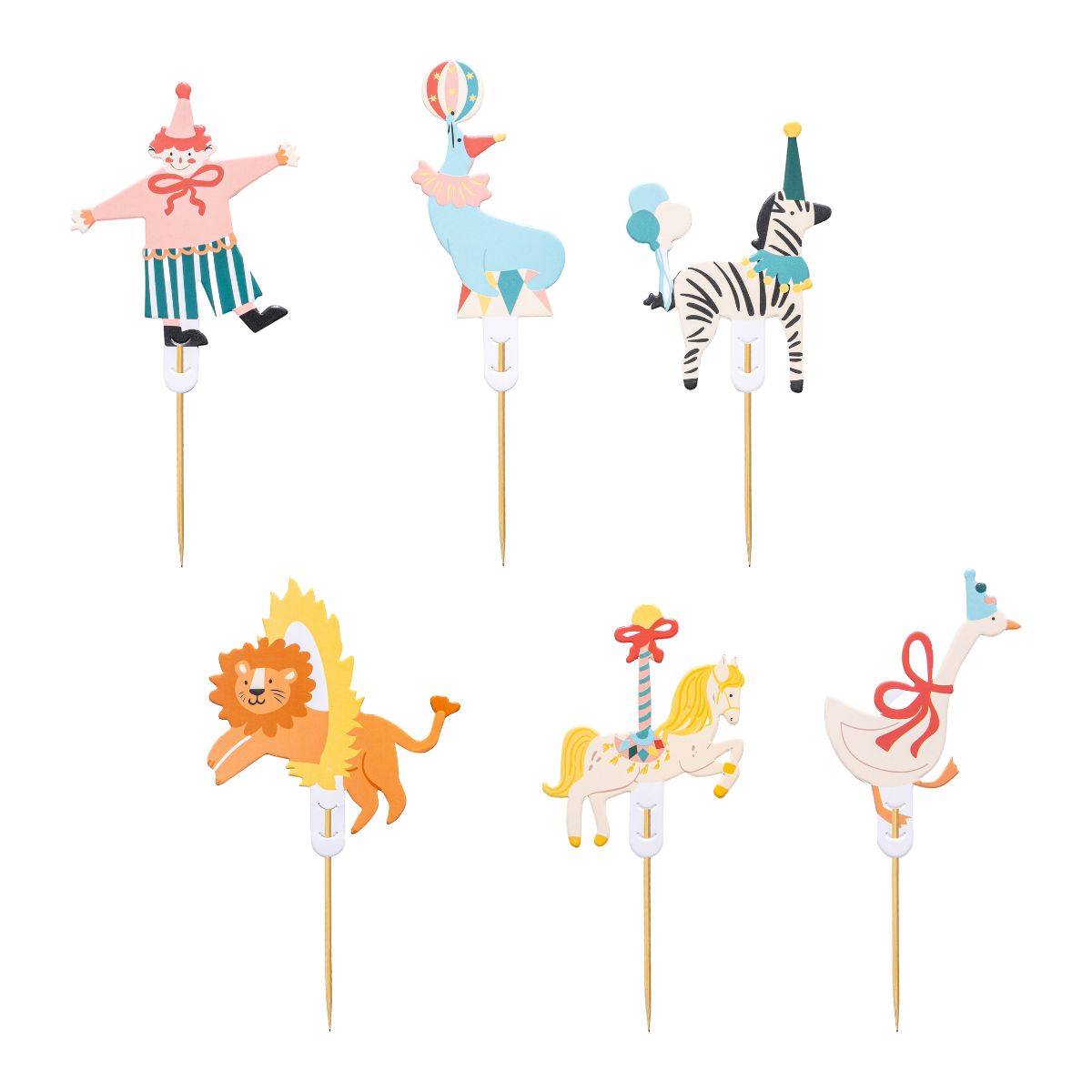 PartyDeco Caketopper Circus 9-11 cm 6 pcs