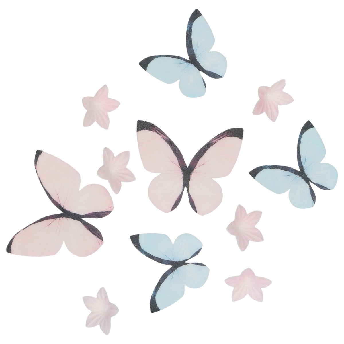 Wilton Edible Wafer Decorations Flowers & Butterflies Pastel Pink set/30