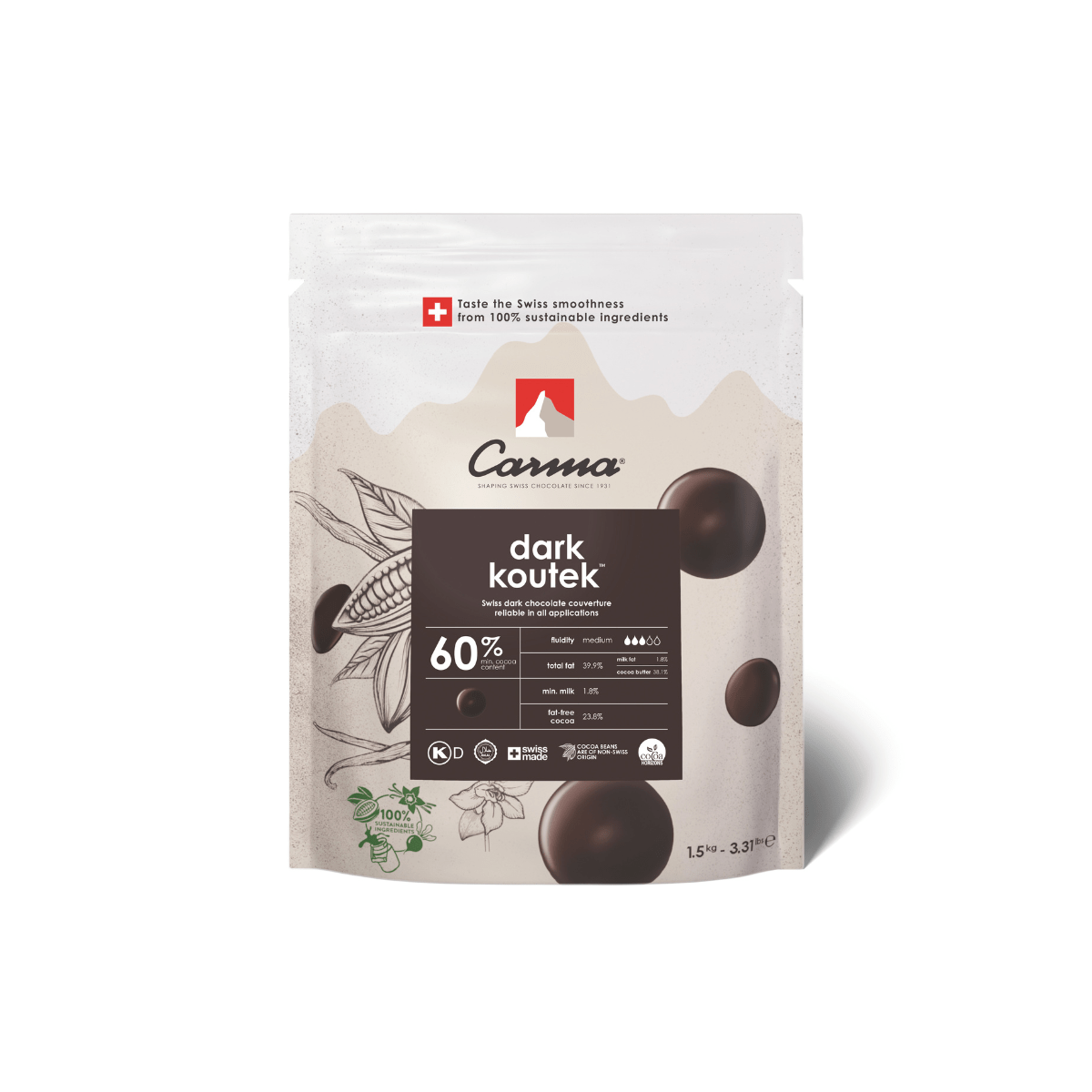 Carma Chocolate Drops 1,5 kg - Dark Koutek 60%