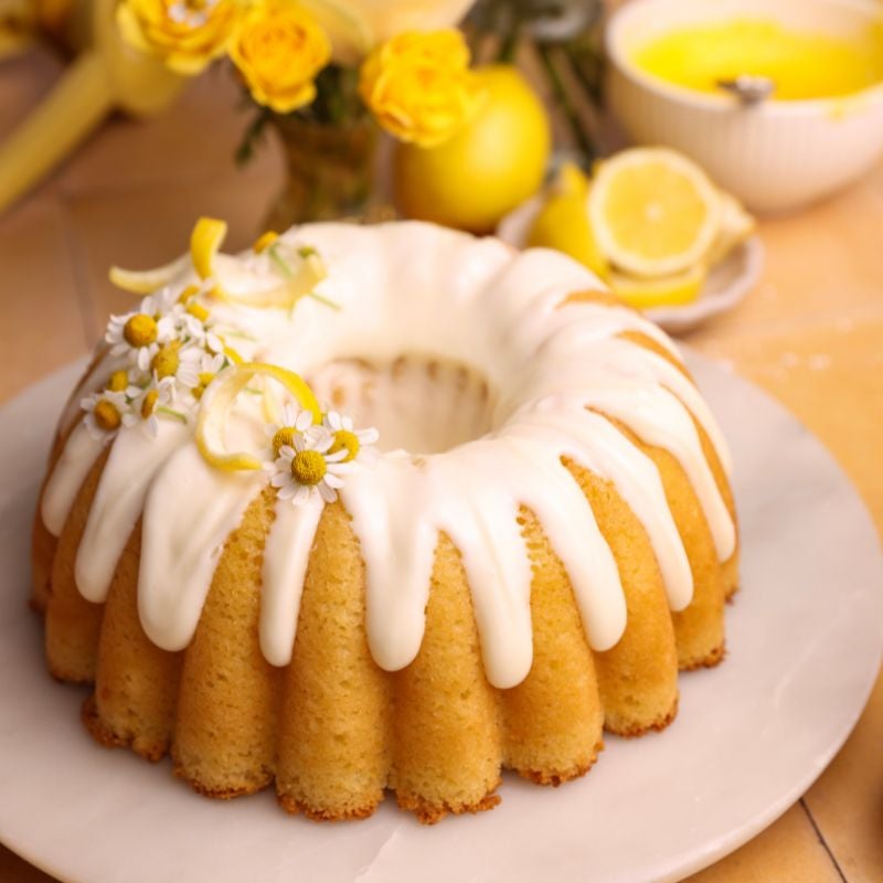 Lemon bundt cake with cream cheese glaze