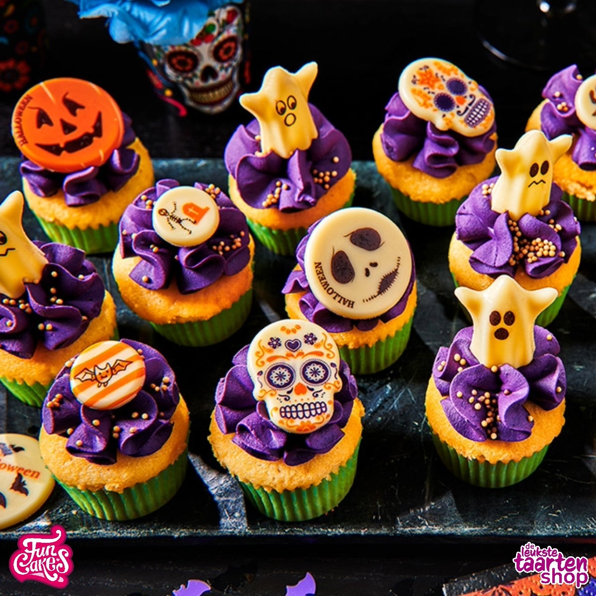Mini Halloween Cupcakes with Chocolate Decorations