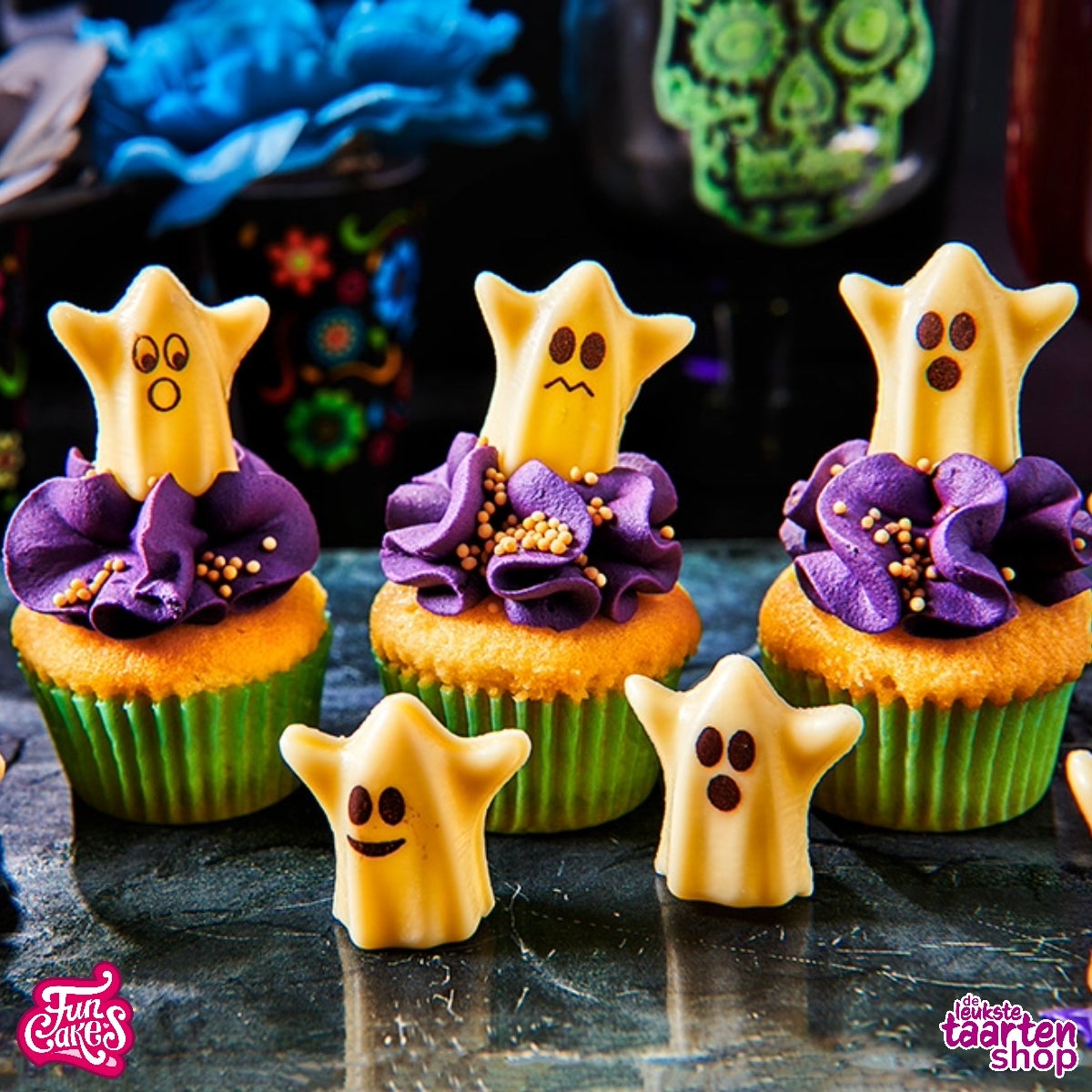 Mini Halloween Cupcakes with Chocolate Decorations