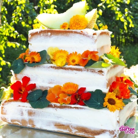 Happy Naked Cake with Flowers