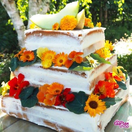 Happy Naked Cake with Flowers